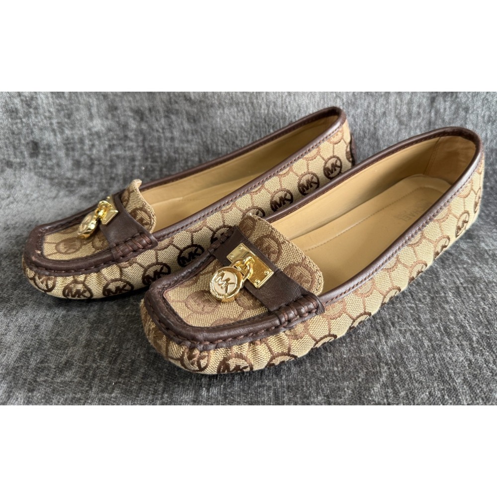Michael Kors MK Women's Hamilton Loafer Logo Textile & Leather Size 6.5 MG16L